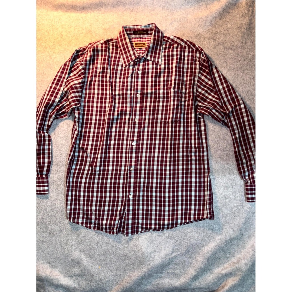 James Tattersall Dress Shirt Mens 18-18.5 Maroon Check Cotton Pleated Formal